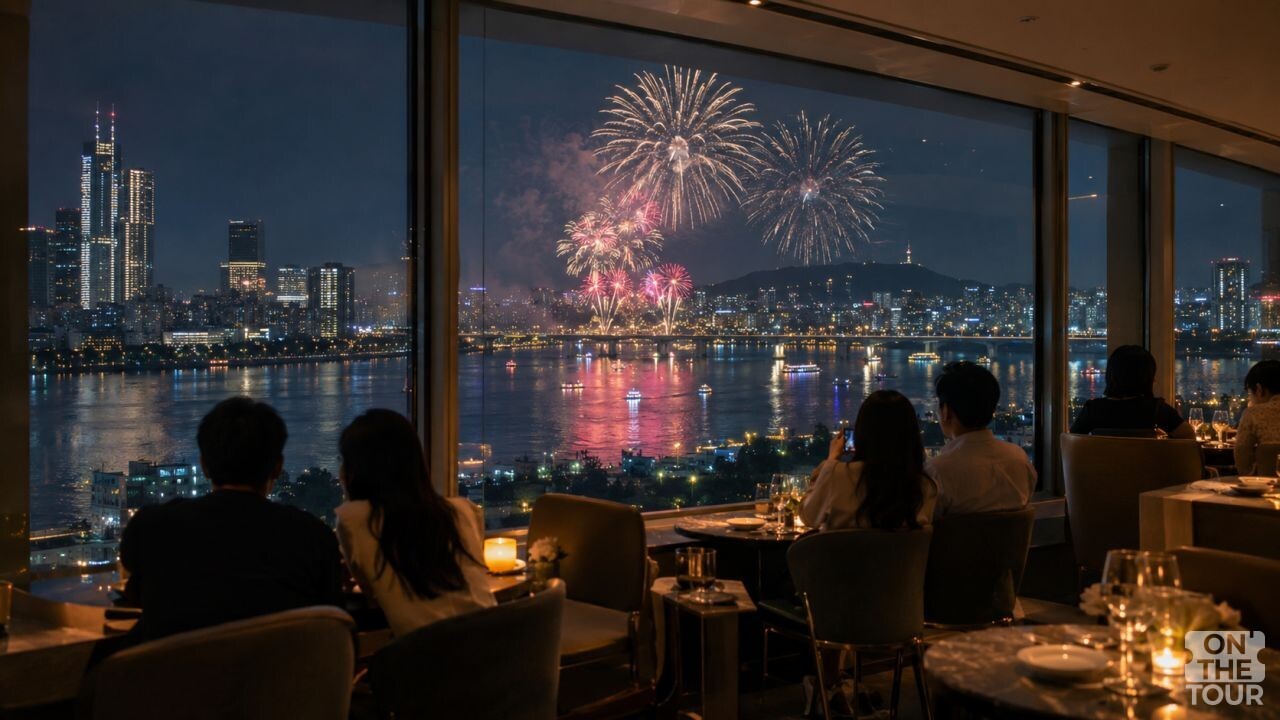 식당에서 여의도 불꽃축제를 관람하는 모습. (AI 생성) / 온더투어