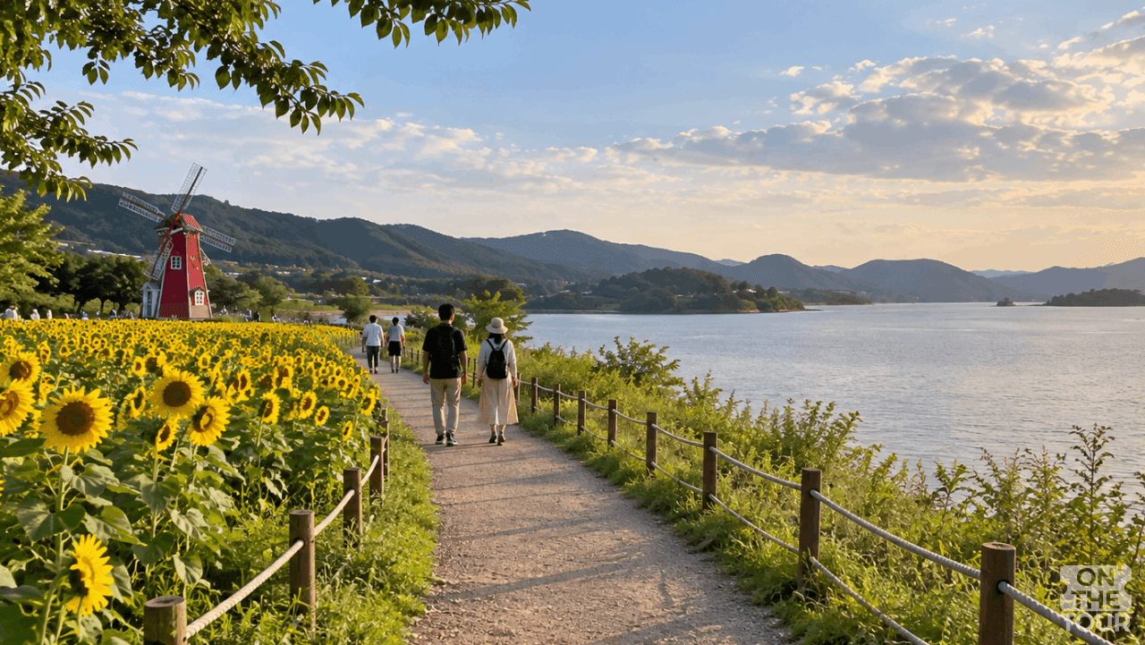 난정저수지 수변을 따라 이어지는 산책길. (AI 생성) / 온더투어