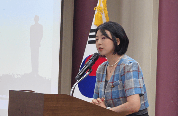 7일 오전 국회의원회관 제1소회의실에서 개최된 ‘미주도산기념관’을 건립하고 차세대 한민족 교육 전략을 모색하는 국회 정책세미나에서 배현진 의원이 개회사를 하고 있다. 2026.09.07. / 투어코리아 이창호 기자