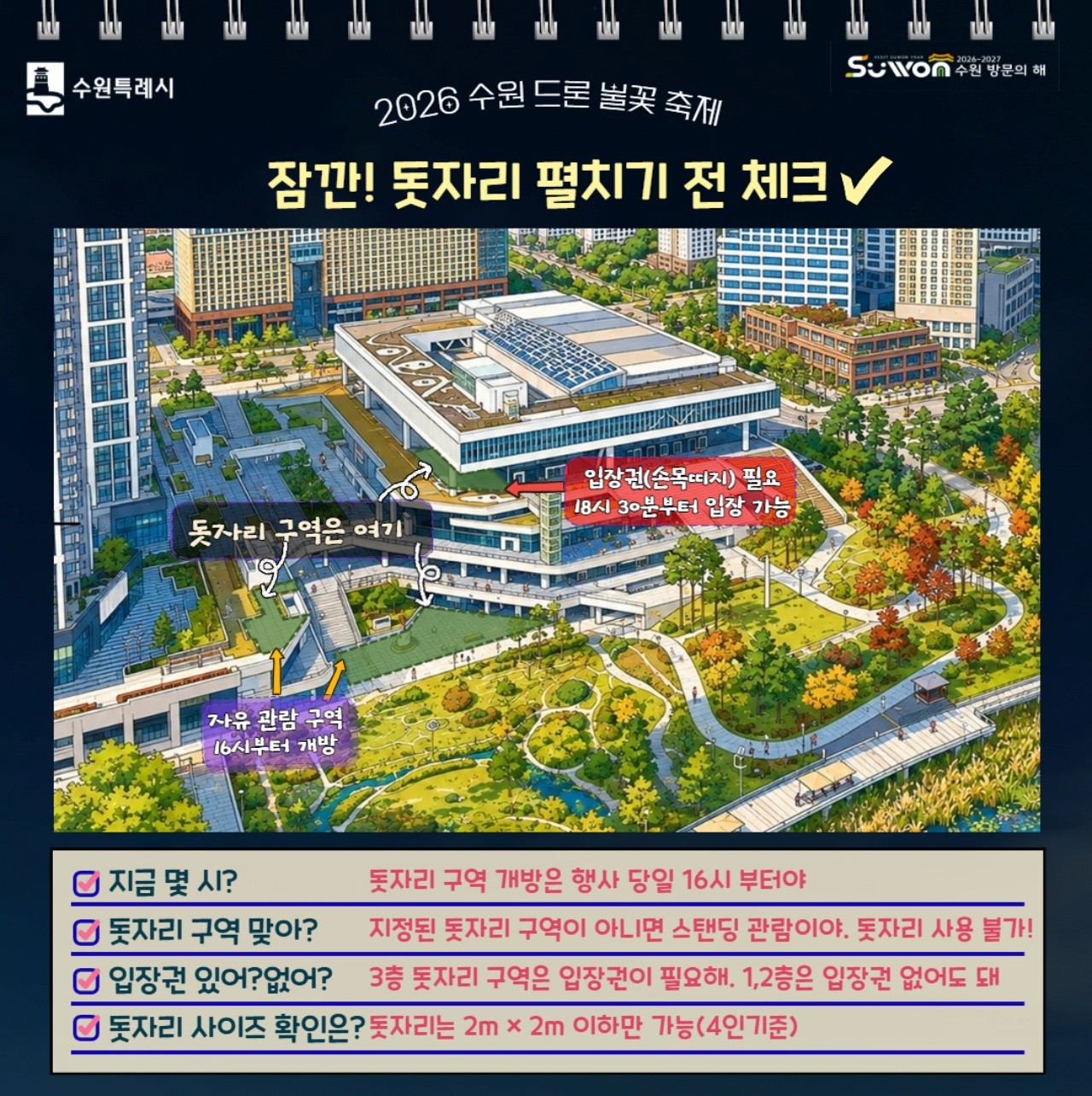 수원 드론 불꽃축제 돗자리 체크사항 포스터. / 비짓수원 제공