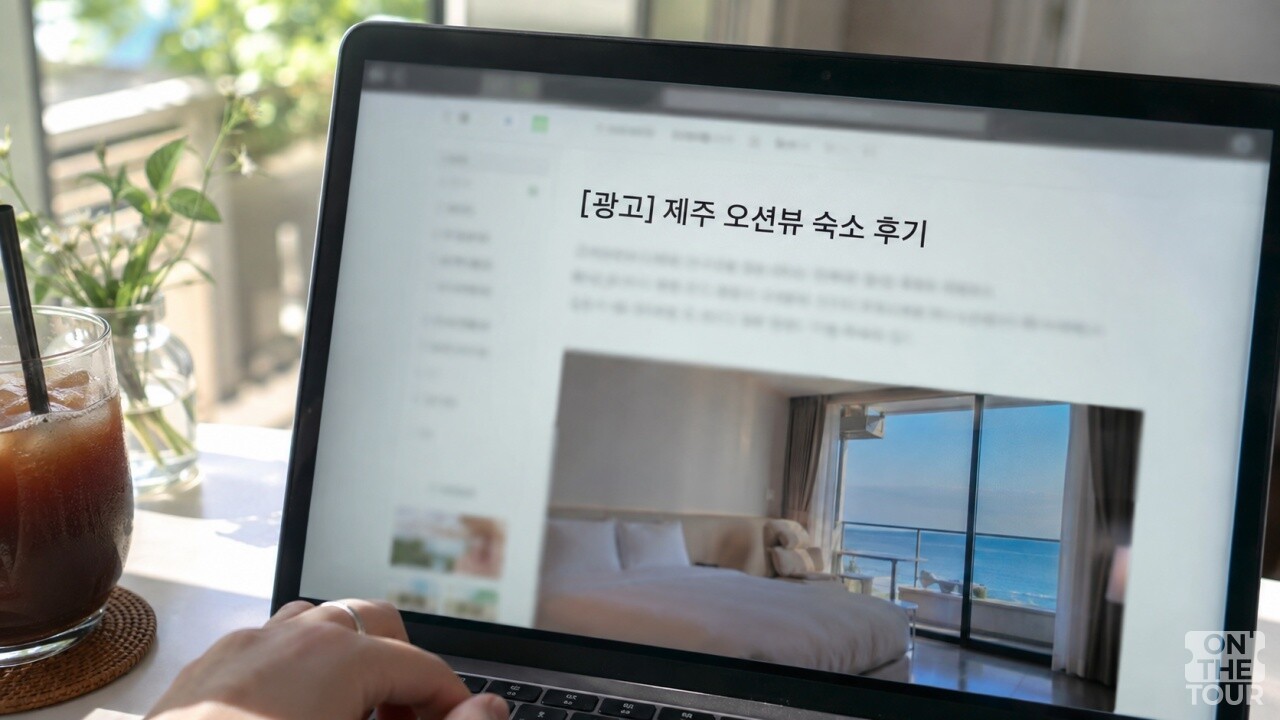 블로그 글 제목 앞에 붙은 경제적 이해관계 표시. (AI 생성) / 온더투어