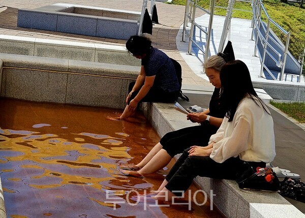 홍삼족욕체험하는 관광객들/사진=유경훈 기자