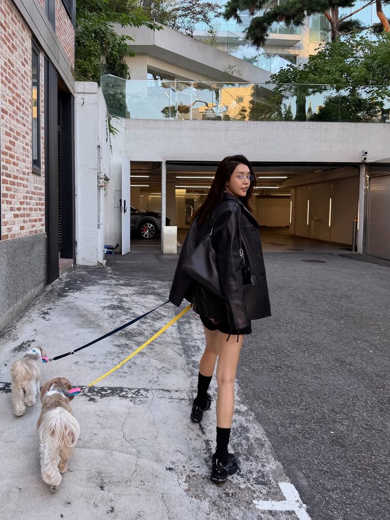 두 마리 반려견과 함께한 도심 산책길 컷 / 사진=채정안 인스타그램
