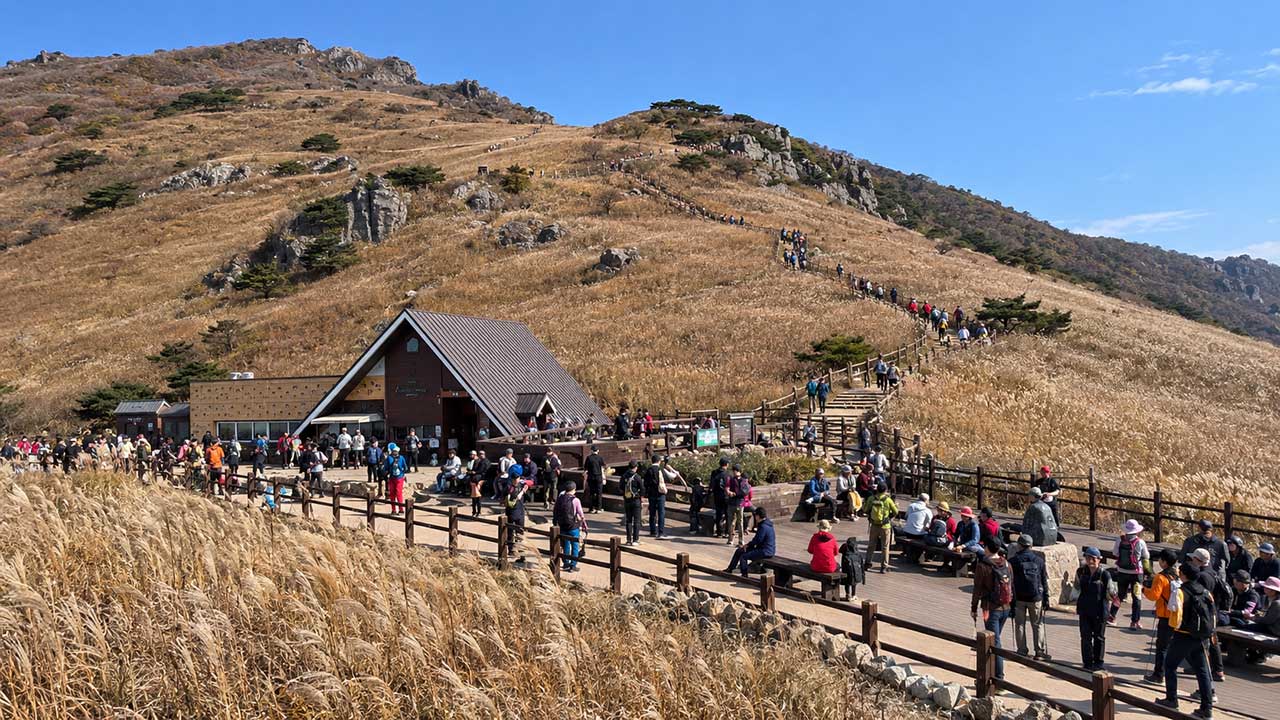 울산 울주군 간월재 억새평원을 찾은 등산객들이 가을 산길을 걷고 있다. (AI 생성) / 사진=온더투어