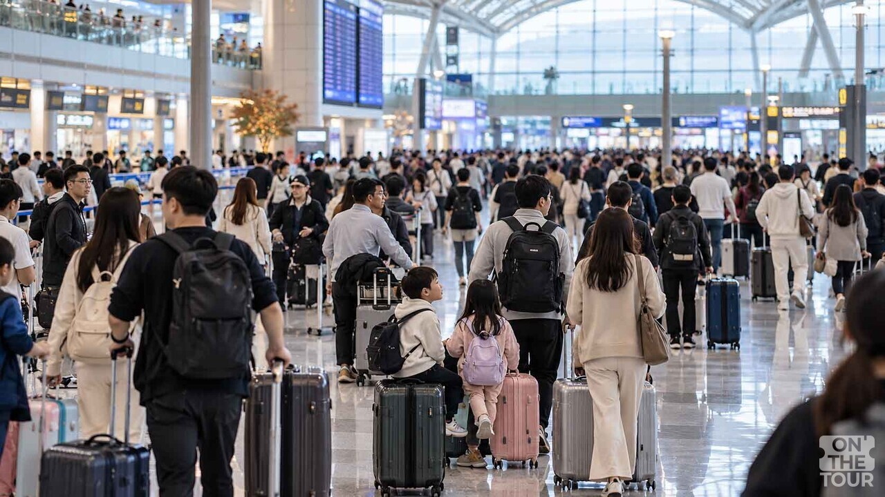 공항에 여행객들이 몰려있다. / 사진=온더투어