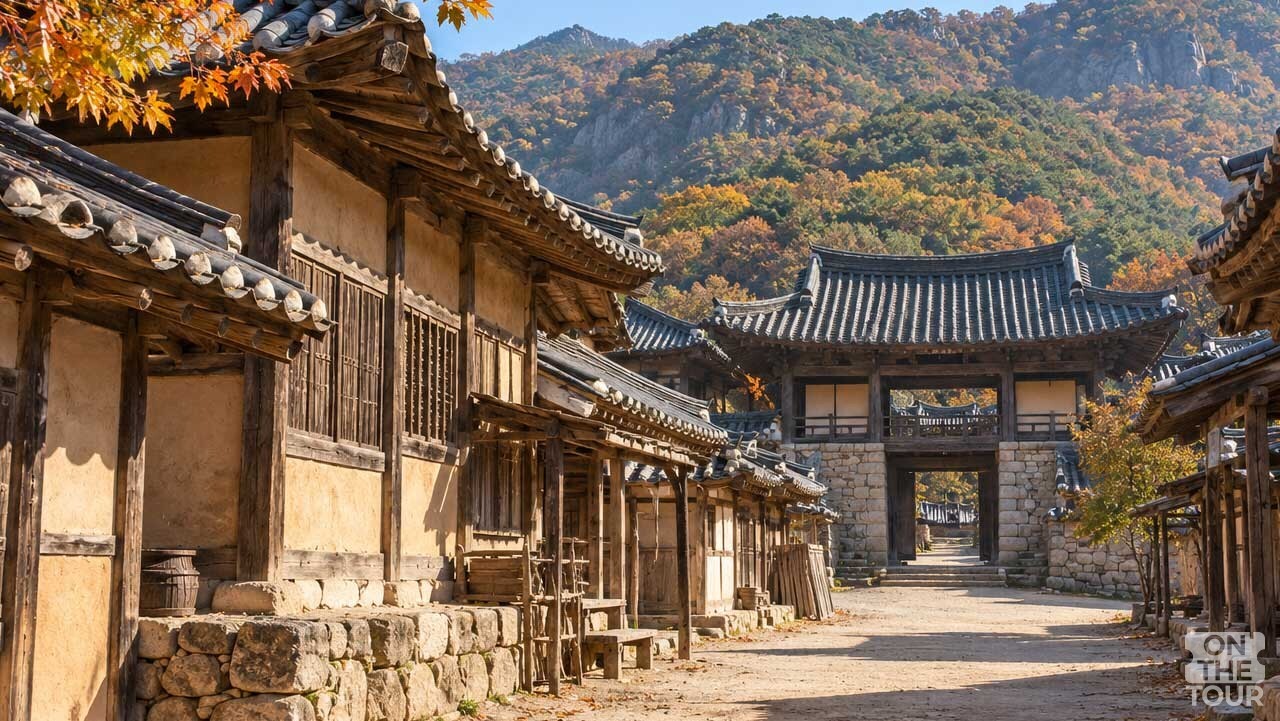기와지붕과 흙담 골목이 이어진 가은오픈세트장의 가을 풍경. (AI 생성) / 온더투어