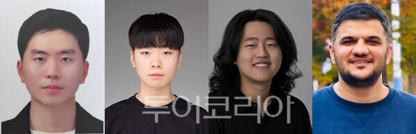 ECCV 2026 ‘버즈스폿(BuzzSpot)' 챌린지에서 1위에 오른 김준수 석박사통합과정생(맨 왼쪽)과 ‘덱스그래스프모션(DexGraspMotion)’ 챌린지에서 2위를 차지한 김우진, 김신우 석박사통합과정생, 무닙 박사후연구원(왼쪽 두번째에서 순서대로)./사진-유니스트