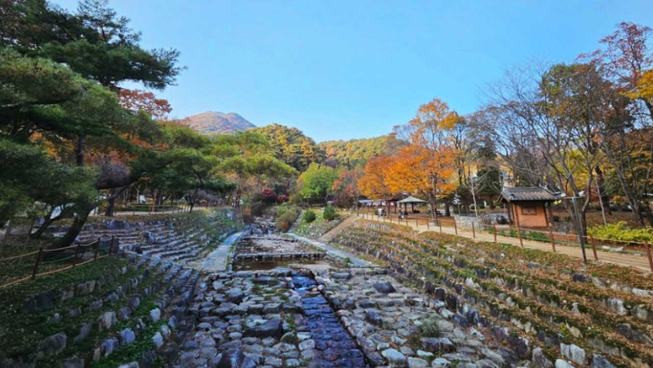 용문산관광지 안쪽으로 이어지는 계곡과 가을 산책로. / 양평군 공식 SNS