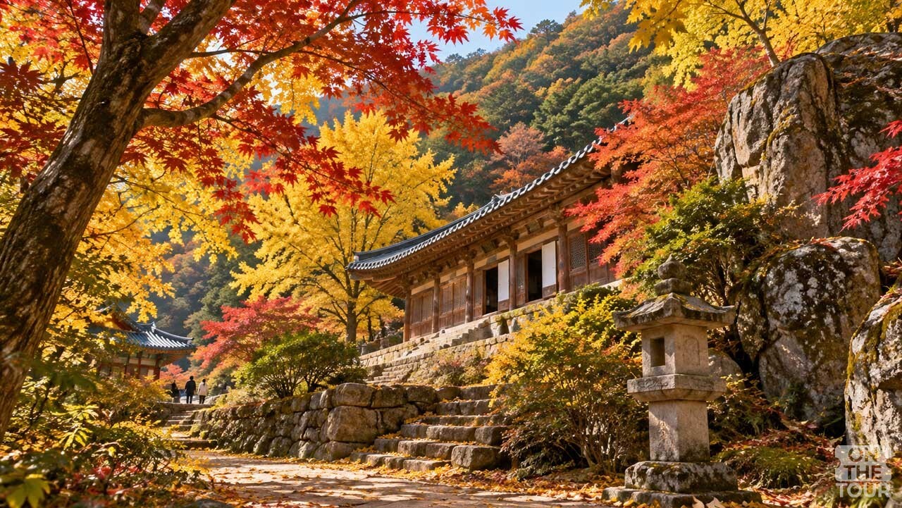 부석사 조사당 인근 산길과 붉고 노랗게 물든 가을 단풍. (AI 생성) / 온더투어