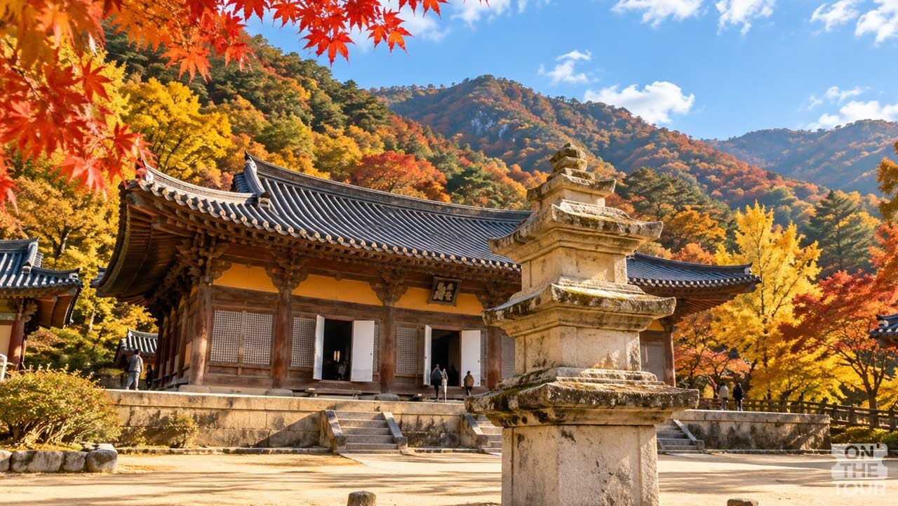 부석사 무량수전과 앞마당 석등이 어우러진 가을 풍경. (AI 생성) / 온더투어