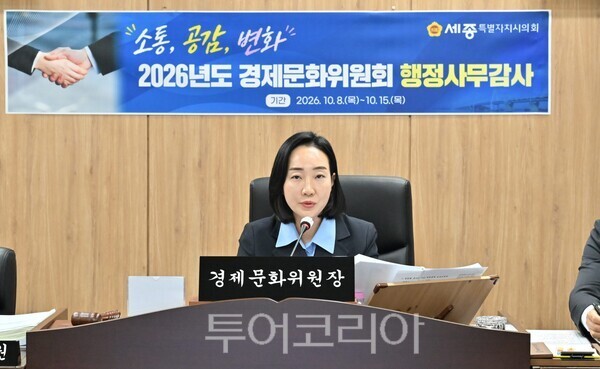 ▲행감 질의 중인 김효숙 세종시의회 경제문화위원장.