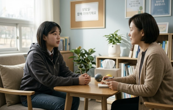 도박 문제를 교사와 상담하는 청소년(사진=제미나이 생성 이미지)
