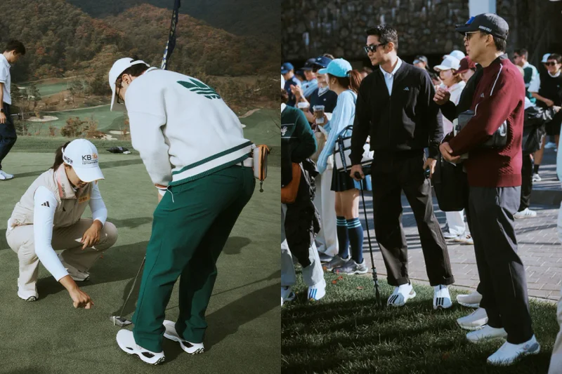 퍼팅하는 참가자와 코스 옆에서 경기를 지켜보는 참가자들. / 사진=아디다스골프