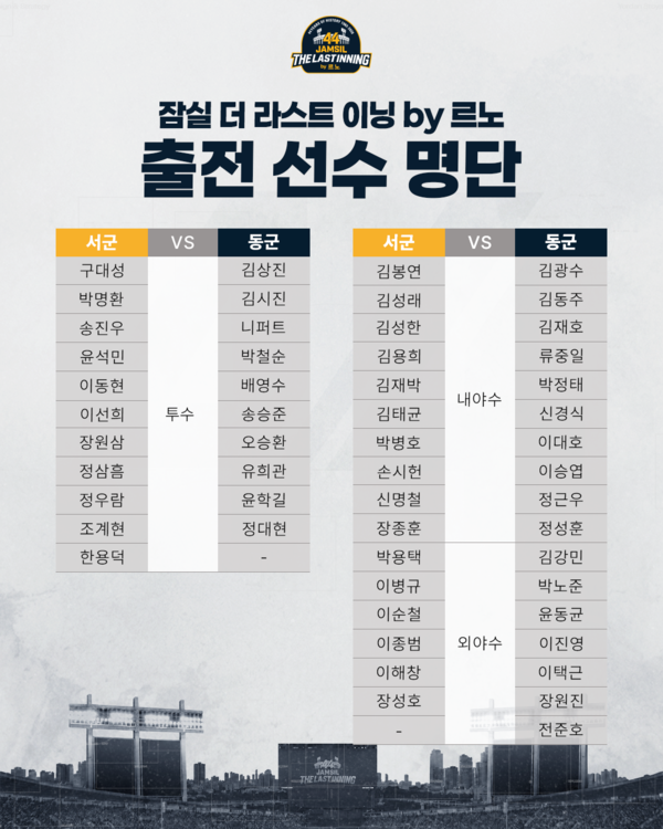 잠실 더 라스트 이닝 by 르노 전체 출전 명단.