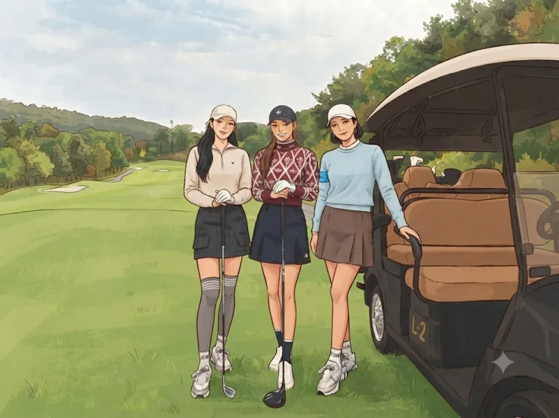 가을 라운드룩으로 이소연, 이주빈, 김희정의 착장을 참고해 그린 일러스트. 왼쪽부터 이주빈, 김희정, 이소연이다. / 일러스트=생성형 AI/사진=생성형 ai