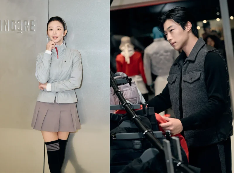 배우 이주빈과 우도환이 어메이징크리 청담 플래그십 오프닝 행사에서 FW 컬렉션을 입고 있다. / 사진=어메이징크리