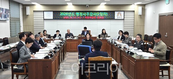 ▲공주시의회 특별위원회 회의실에서 열린 ‘2026년도 행정사무감사’ 모습. /사진-류석만 기자