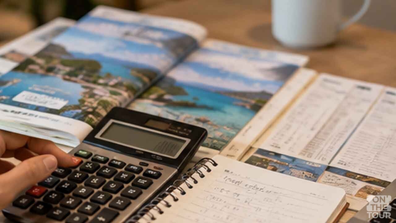 신혼여행에 필요한 항공권과 숙박비 등 예산을 계산하는 모습. / 사진=온더투어