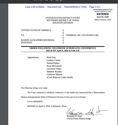 Orden judicial (PRNewsfoto/R. McConnell PLLC Law Firm)